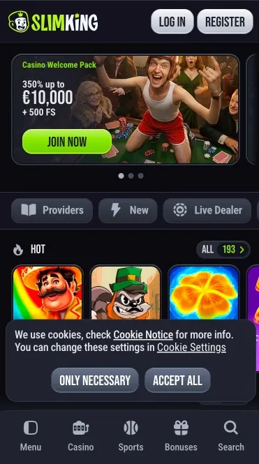 SlimKing mobile casino lobby